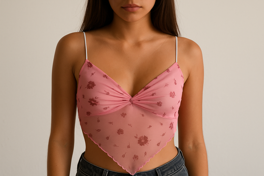 Professional Y2K floral camisole with exactly two straps
