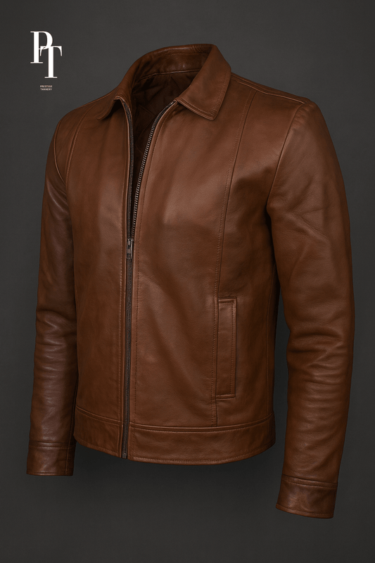 PT Brown Leather Jacket for Men - Bascora