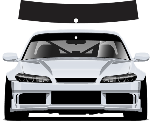 Car with a black sunshade on the windshield against a white background