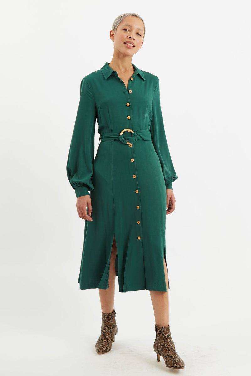 Rebecka Twill Long Sleeve Midi Dress - Bascora
