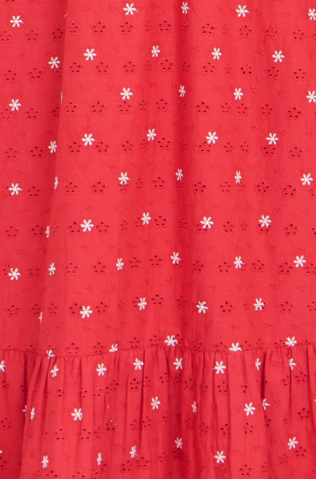 Red Broderie Anglaise Wrap Midi Dress With Flower Embroidery - Bascora