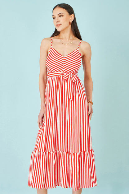 Red Stripe Midi Sun Dress - Bascora