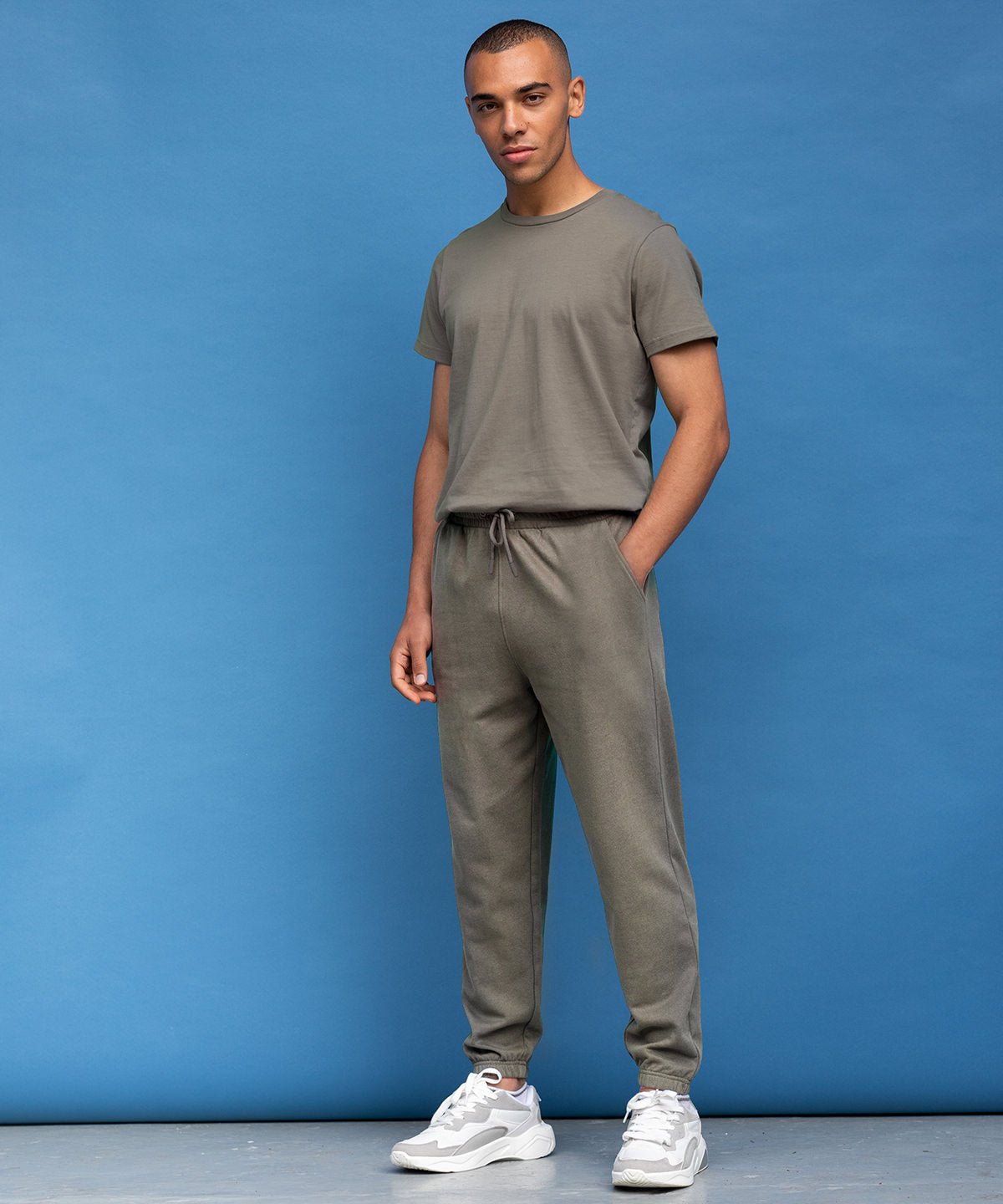 man wearing Regenerated Cotton Jog Pants – Unisex Sustainable Joggers