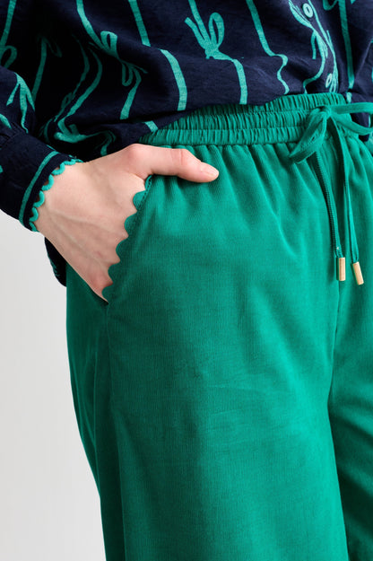 River Babycord Ric Rac Trim Wide Leg Trouser - Teal - Bascora