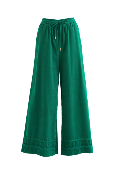 River Babycord Ric Rac Trim Wide Leg Trouser - Teal - Bascora