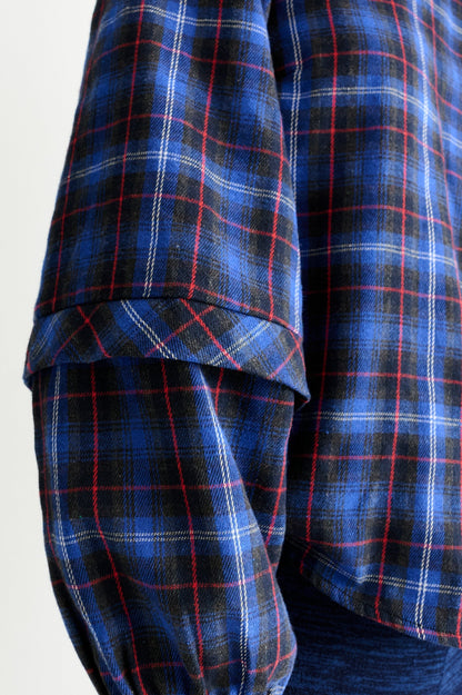 Rivka Winter Check Pleat Long Sleeve Blouse - Blue - Bascora