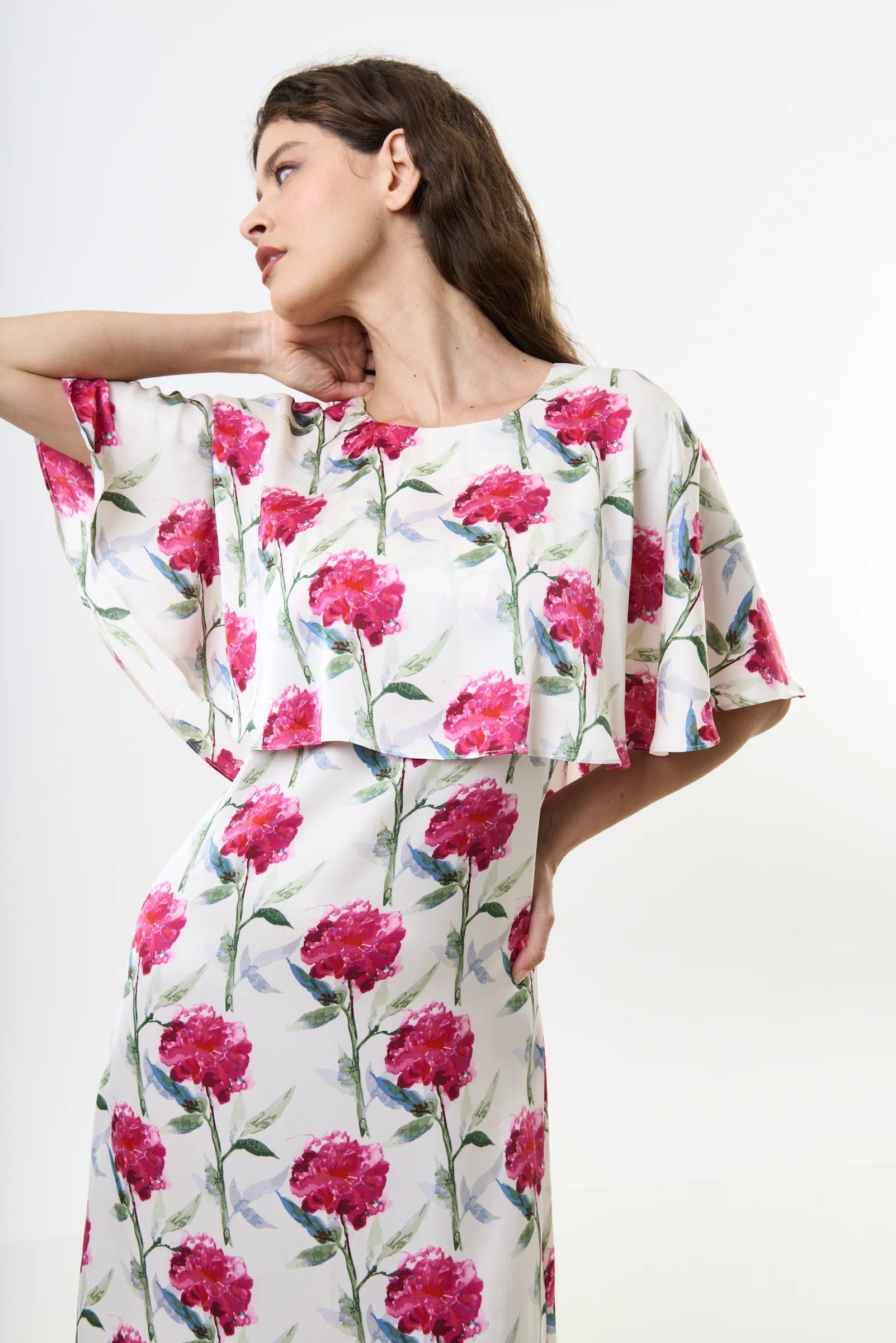 Rosso Loveflower Print Cape Midi Dress - Bascora
