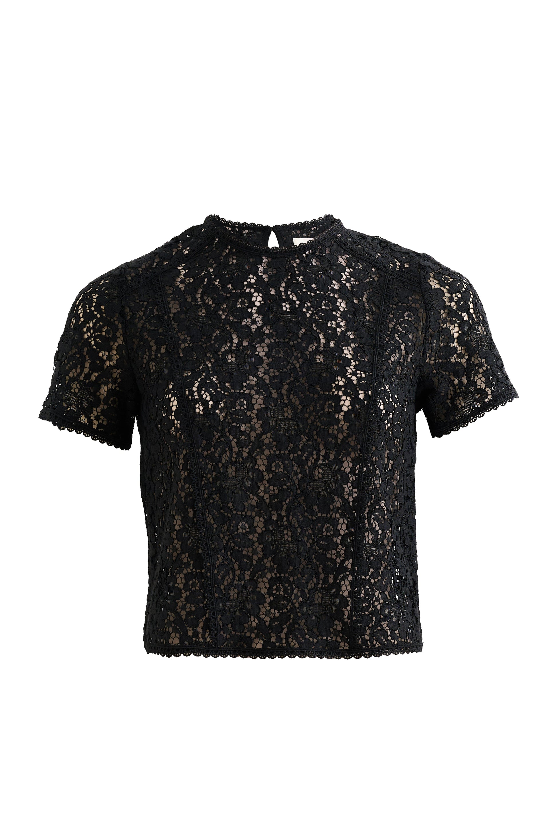Rufaro Lace Trim Short Sleeve Blouse - Black - Bascora