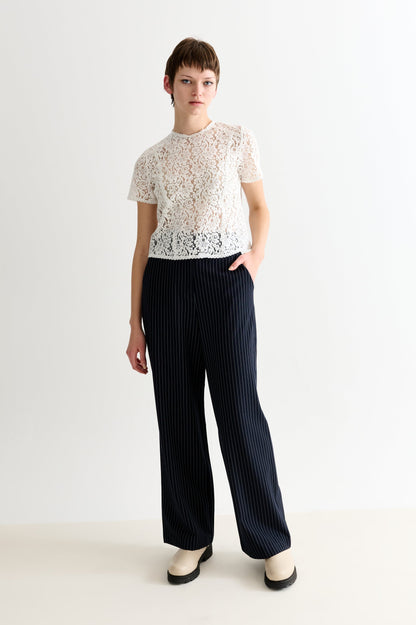 Rufaro Lace Trim Short Sleeve Blouse - Off White - Bascora