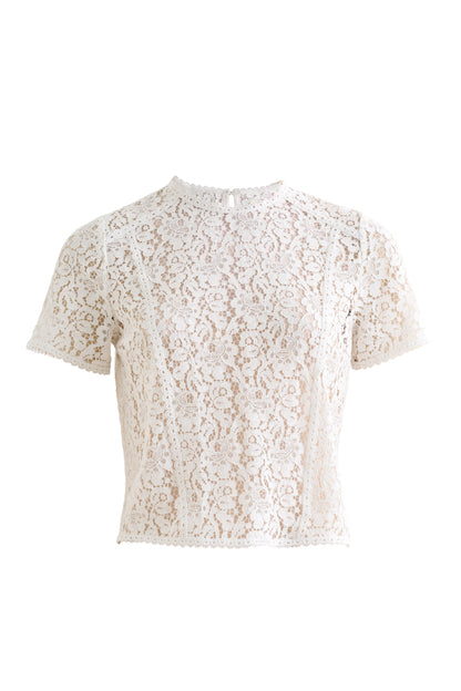 Rufaro Lace Trim Short Sleeve Blouse - Off White - Bascora