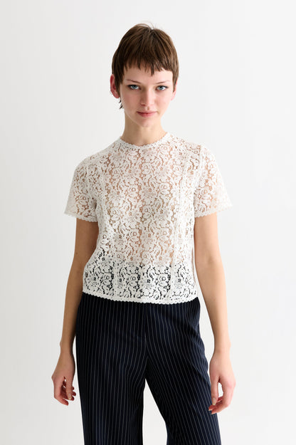 Rufaro Lace Trim Short Sleeve Blouse - Off White - Bascora