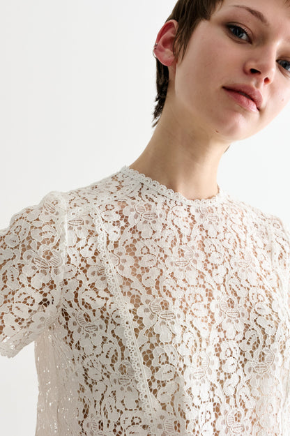 Rufaro Lace Trim Short Sleeve Blouse - Off White - Bascora