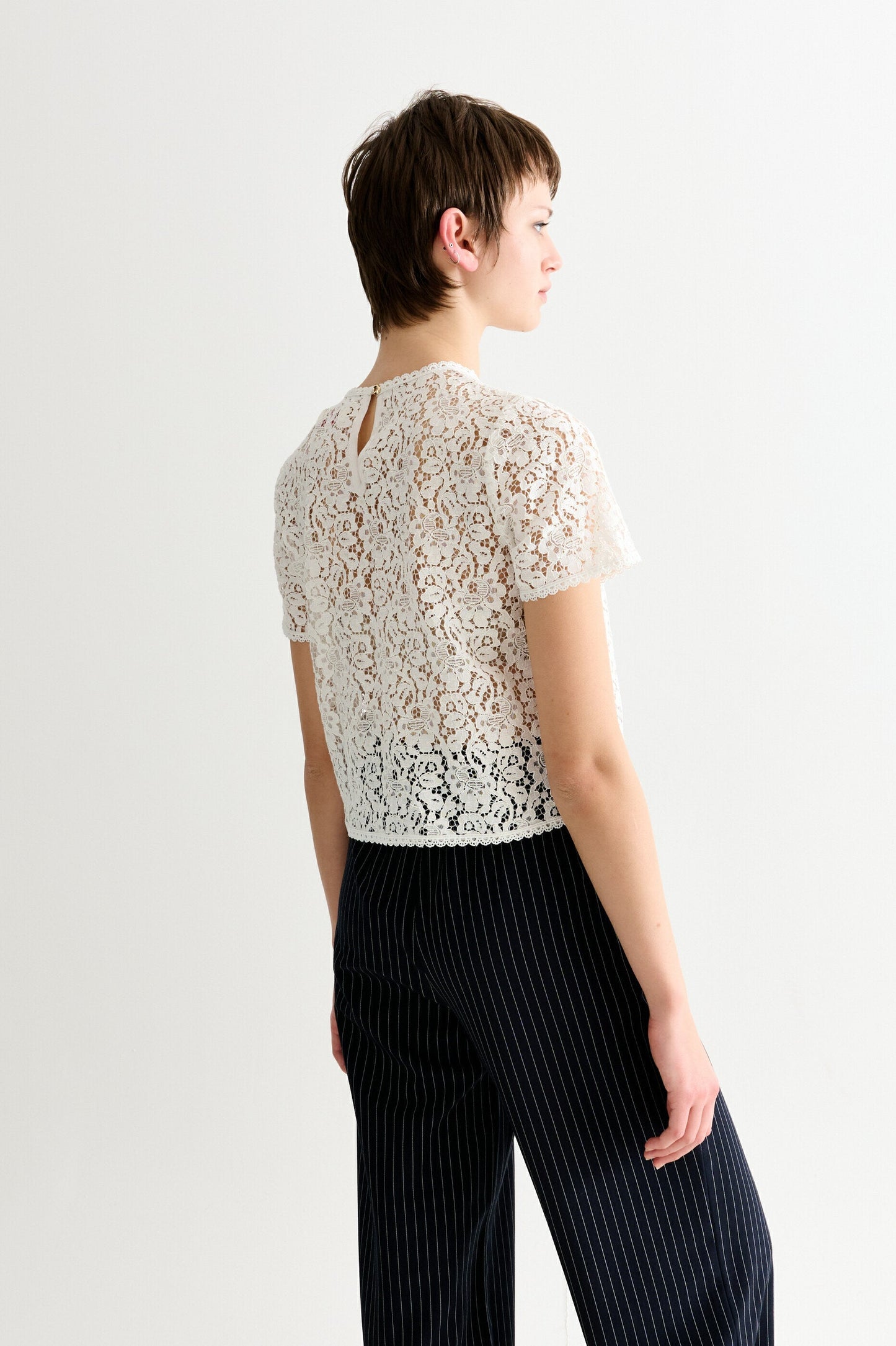 Rufaro Lace Trim Short Sleeve Blouse - Off White - Bascora