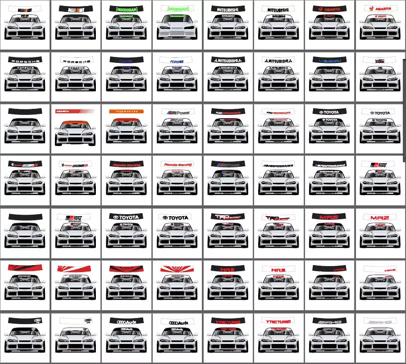 Grid of car illustrations with various makes and models