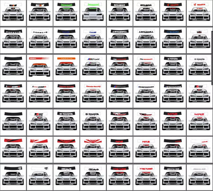 Grid of car illustrations with various makes and models