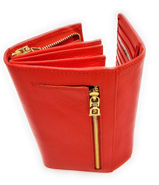 Bonnie RFID Leather Multi-Section Purse - Red