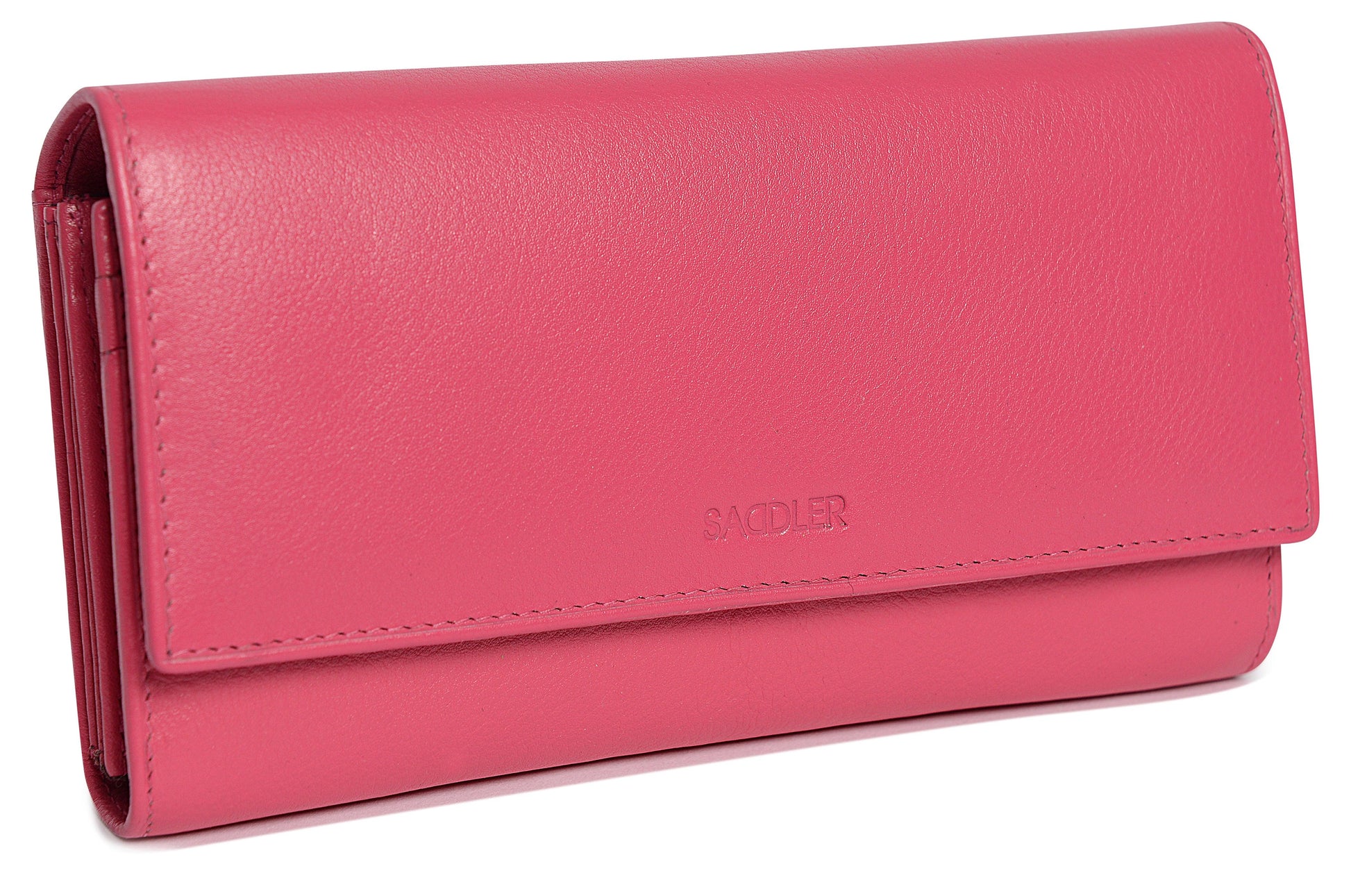 Pink wallet with 'RAUDER' branding on a white background