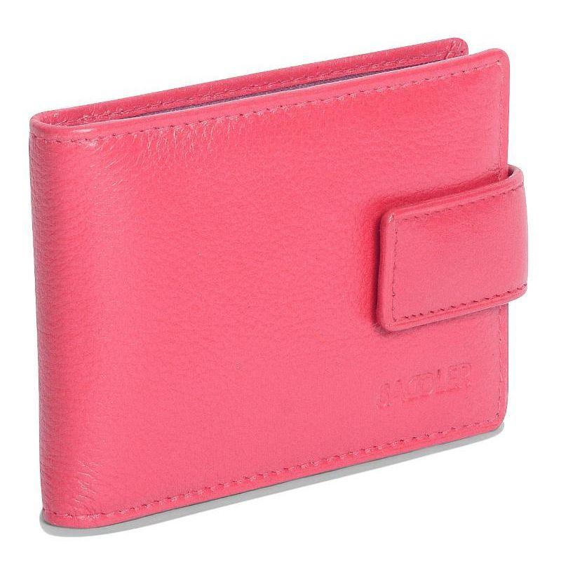 Pink wallet with a visible brand logo on a white background