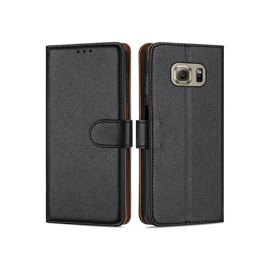 Samsung Galaxy S6 Edge Book Flip Black Leather Wallet Case