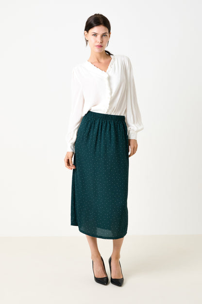 Saro Micro Dot Dark Green Bias Midi Skirt - Bascora