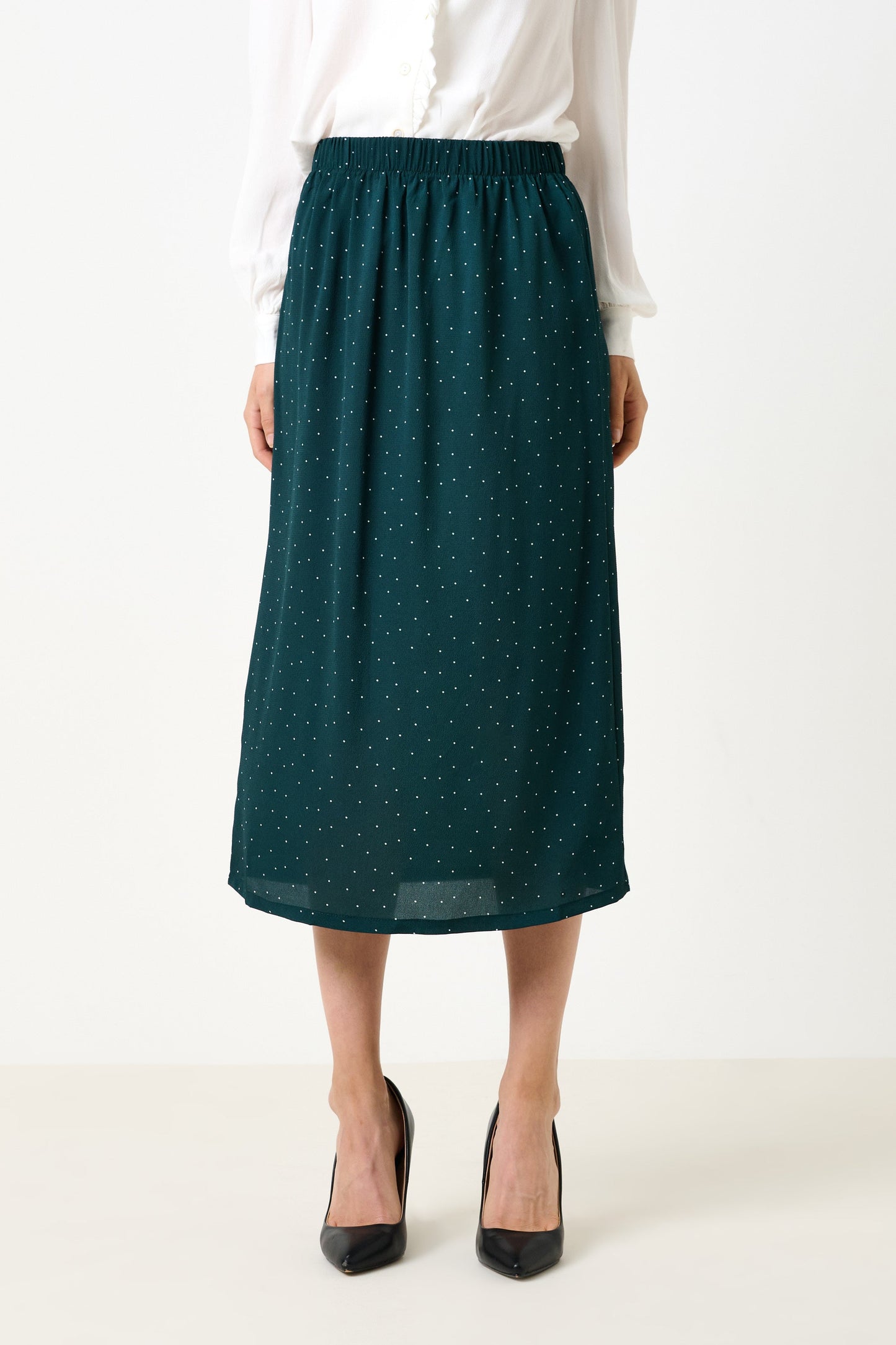 Saro Micro Dot Dark Green Bias Midi Skirt - Bascora