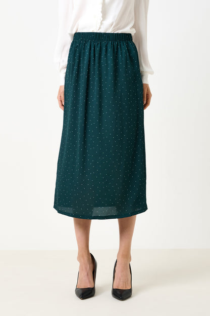 Saro Micro Dot Dark Green Bias Midi Skirt - Bascora
