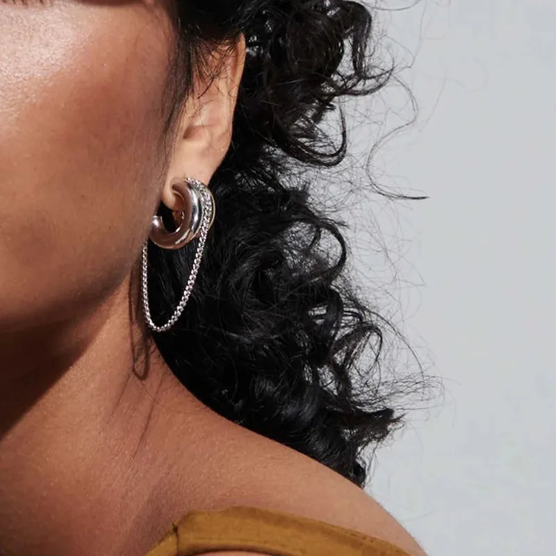 Savaé Design Dual Tone Chain Hoop Earrings