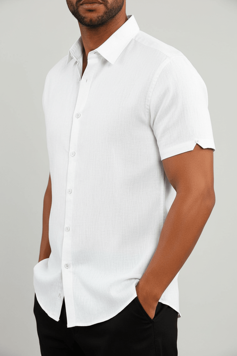 Short-Sleeve Cotton Linen Shirt – Men's - Bascora