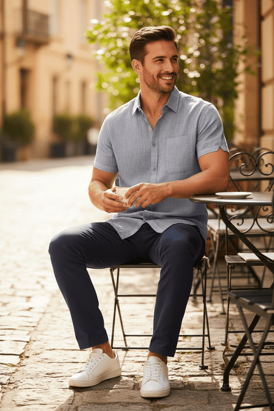 Short-Sleeve Cotton Linen Shirt – Men's - Bascora
