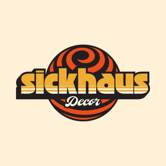 Logo of 'Sickhaus Decor' with a retro design on a beige background
