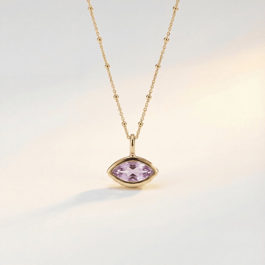 Dainty London Siren's Teardrop Amethyst Marquise Necklace Gold or Silver