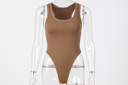 Sleeveless Knit Bodysuit in Brown