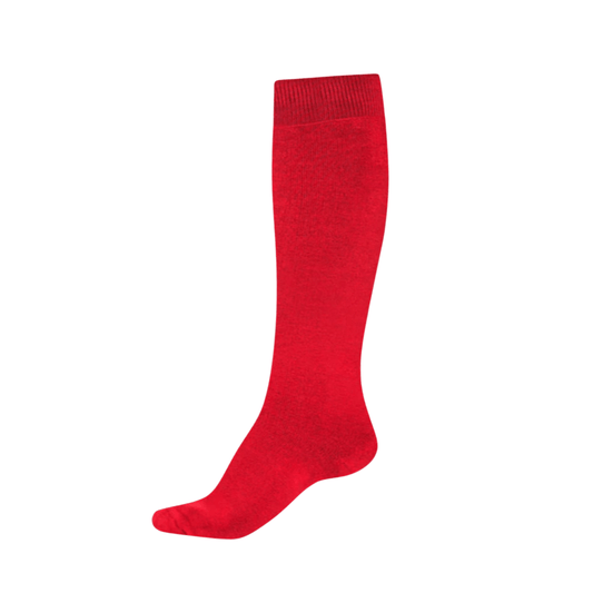 Red knee-high sock on a white background