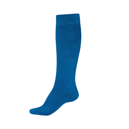 Blue knee-high sock on a white background