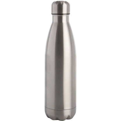 Stainless steel water bottle on a white background