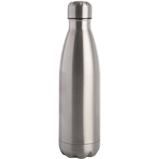 Stainless steel water bottle on a white background