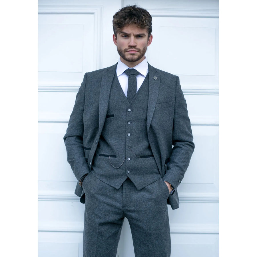 Men's Wool Tweed 3 Piece Authentic 1920s Classic Suit with Four-Pocket Waistcoat
