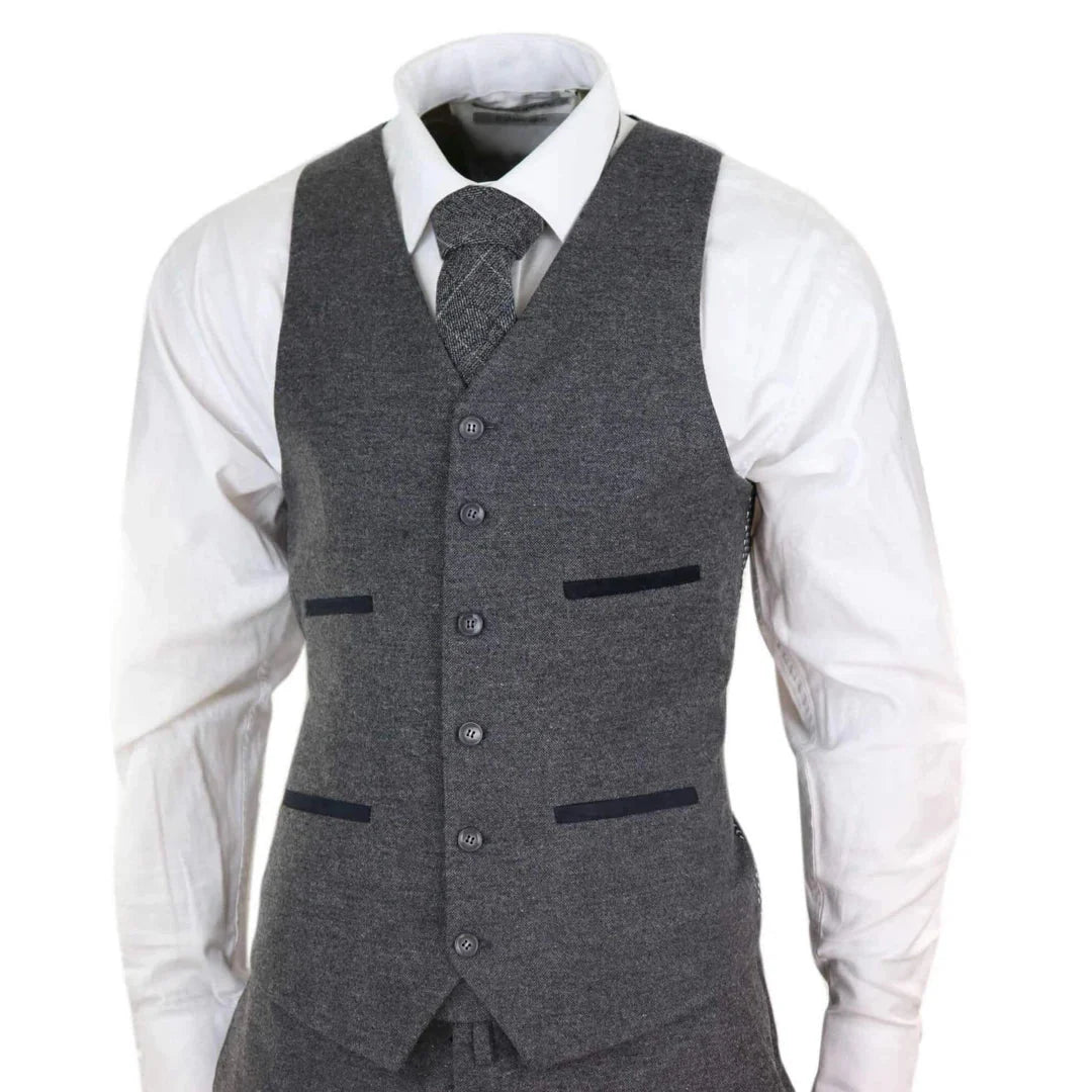 Men's Wool Tweed 3 Piece Authentic 1920s Classic Suit with Four-Pocket Waistcoat