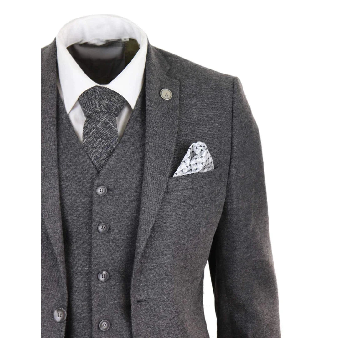Men's Wool Tweed 3 Piece Authentic 1920s Classic Suit with Four-Pocket Waistcoat