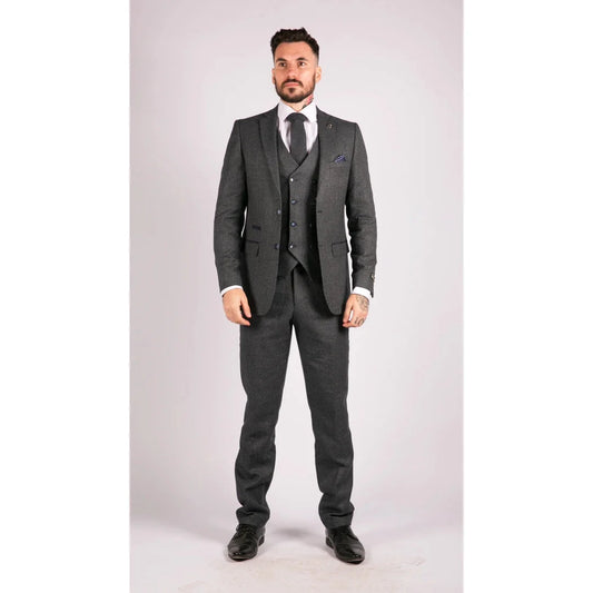 Men's Wool Herringbone Tweed Double Breasted Waistcoat 3 Piece 1920s Suit