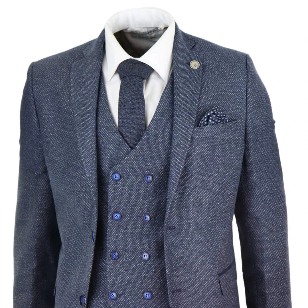 Men's Wool Herringbone Tweed Double Breasted Waistcoat 3 Piece 1920s Suit
