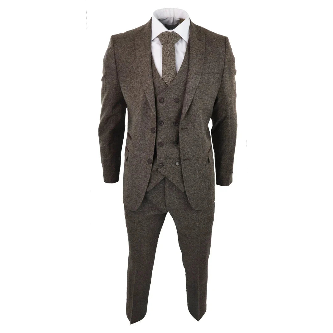 Men's Oak Wool Tweed Double Breasted Waistcoat 3 Piece Blinders 1920s Suit