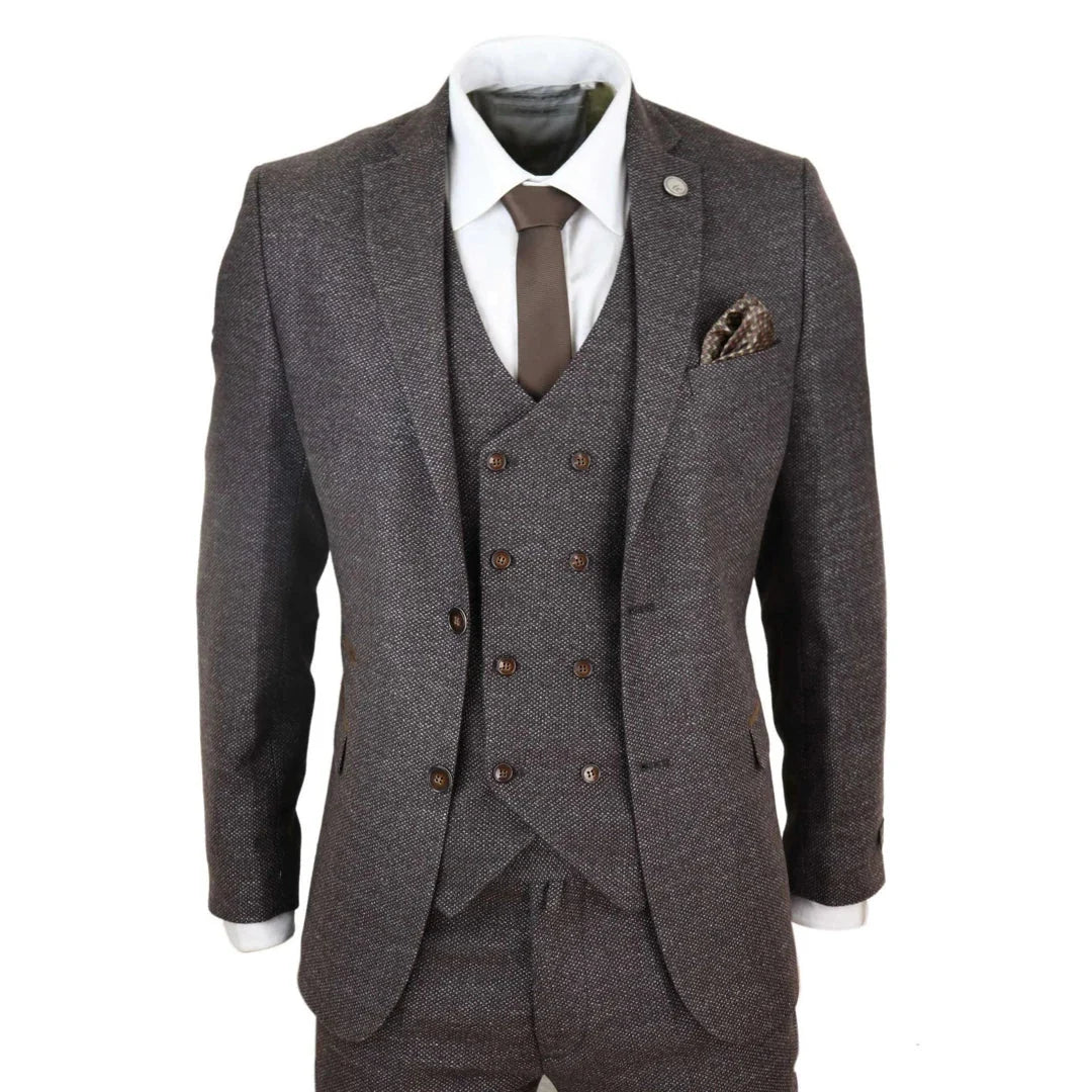 Men's Wool 3 Piece Double Breasted Waistcoat Tweed 1920s Suit