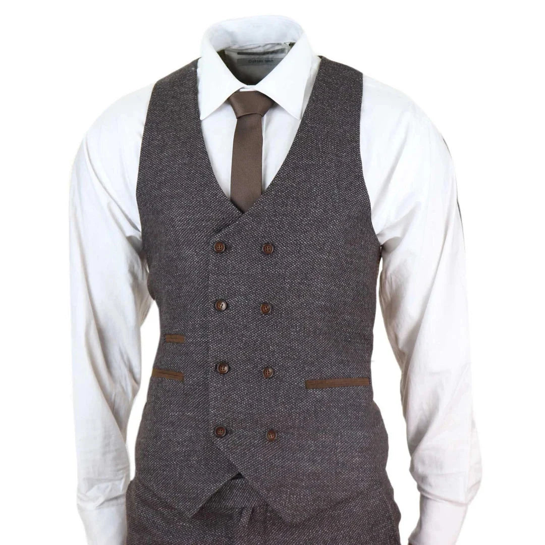 Men's Wool 3 Piece Double Breasted Waistcoat Tweed 1920s Suit
