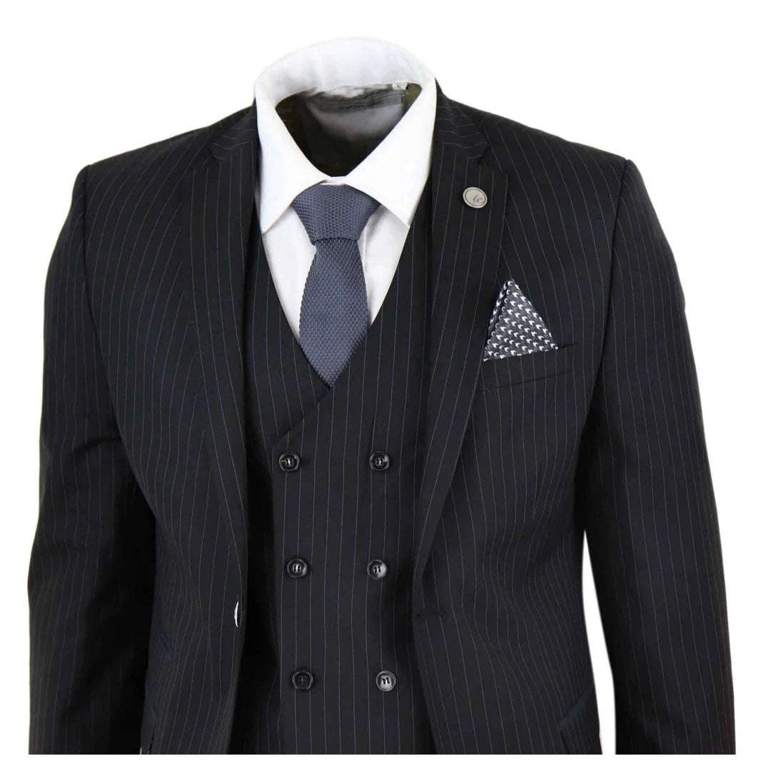 STZ42 Men's 3 Piece Gatsby 1920s Gangster Pinstripe Suit