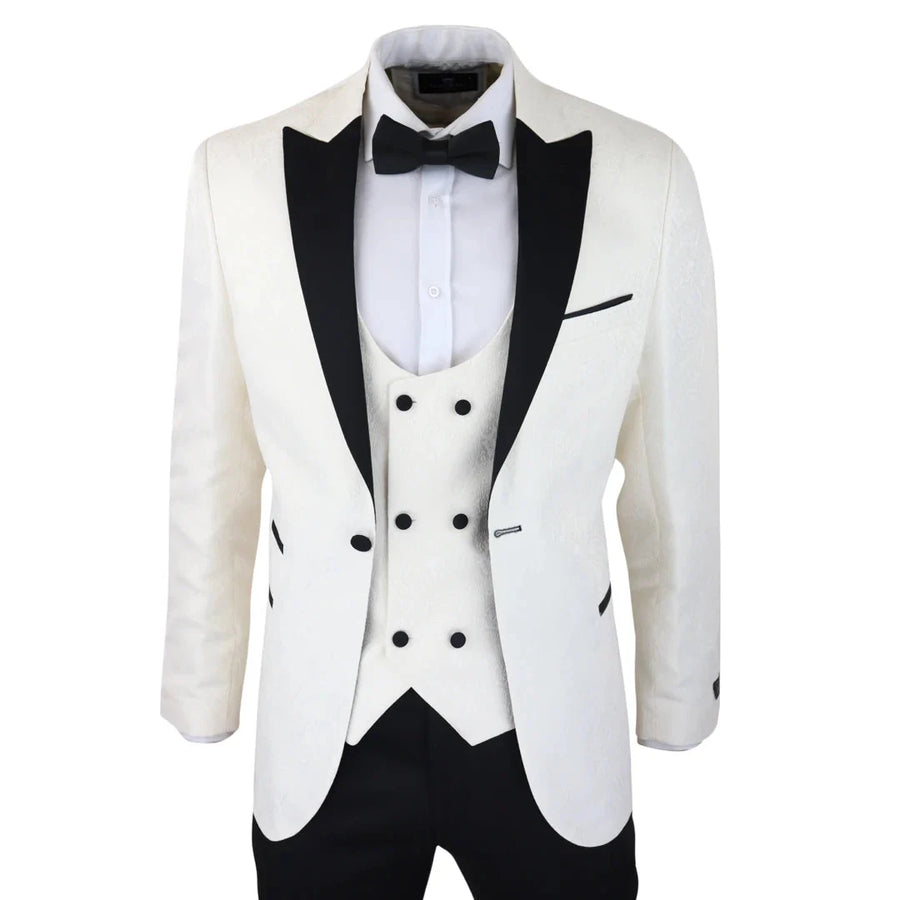 Men's Ivory Black Paisley Tuxedo Blazer and Waistcoat Dinner Jacket