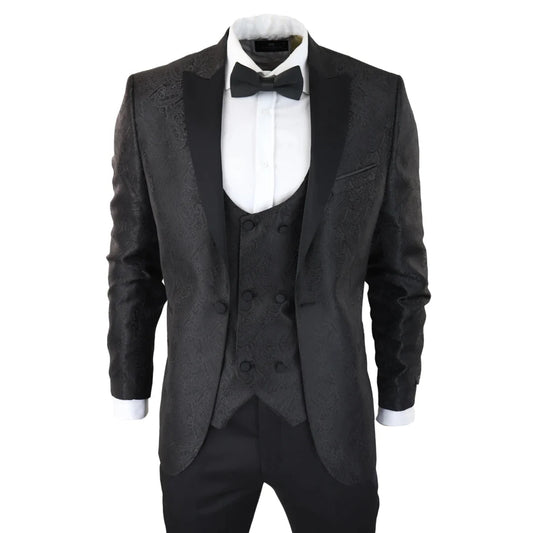Men's Black Paisley Tuxedo Blazer and Waistcoat Dinner Jacket