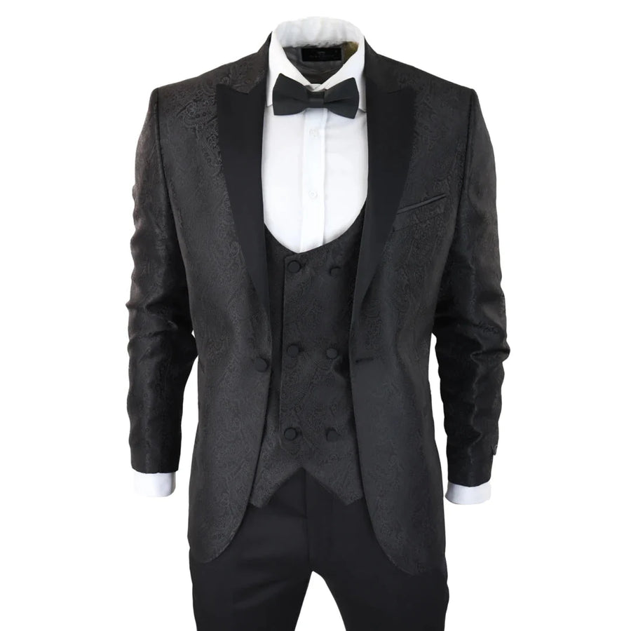 Men's Black Paisley Tuxedo Blazer and Waistcoat Dinner Jacket
