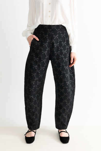 Sutton Black Bow Jacquard Barrel Trousers - Bascora