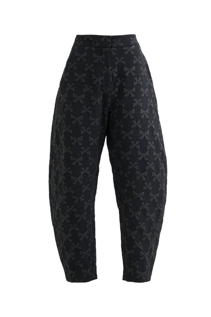 Sutton Black Bow Jacquard Barrel Trousers - Bascora